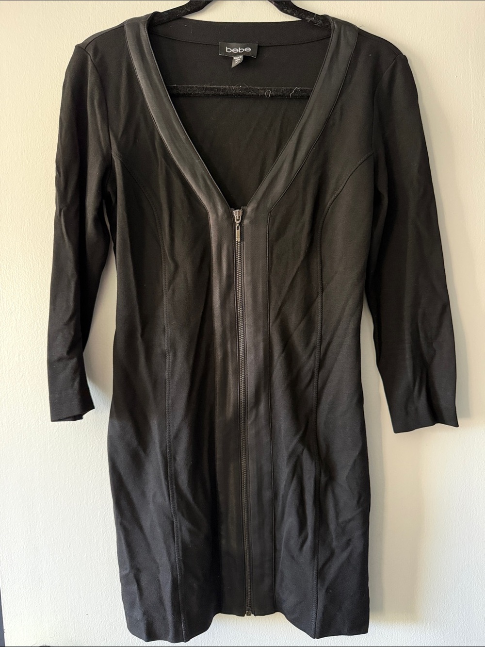 bebe Black Long-Sleeve Zip-Front Bodycon Dress